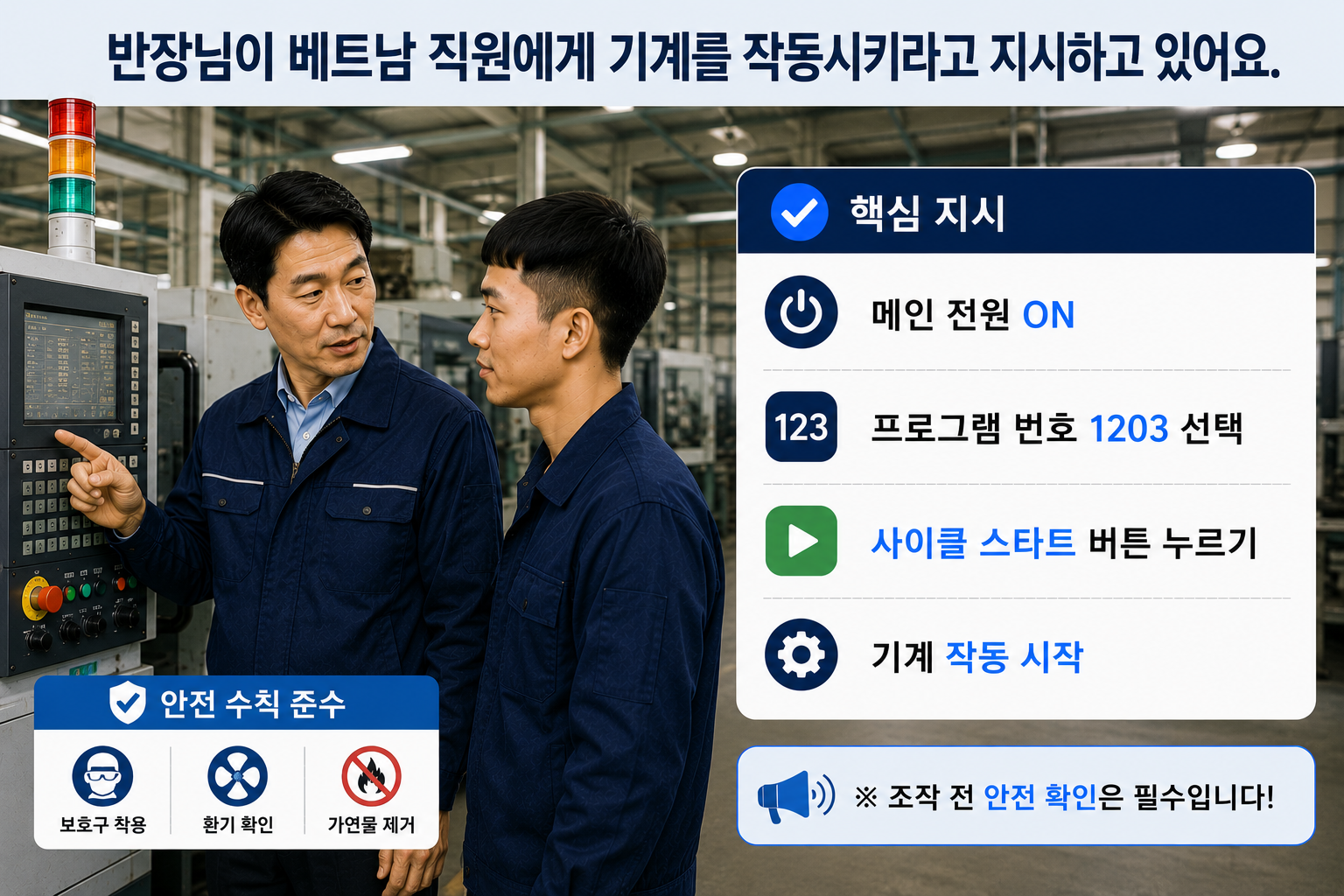 강의 화면 예시 — 기계 작동 작업 지시